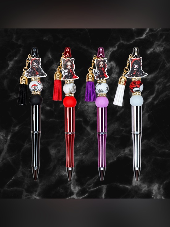 Handmade Other - Gothic Girl Beaded Ballpoint Pens with Tassels 🖤Pick One🖤